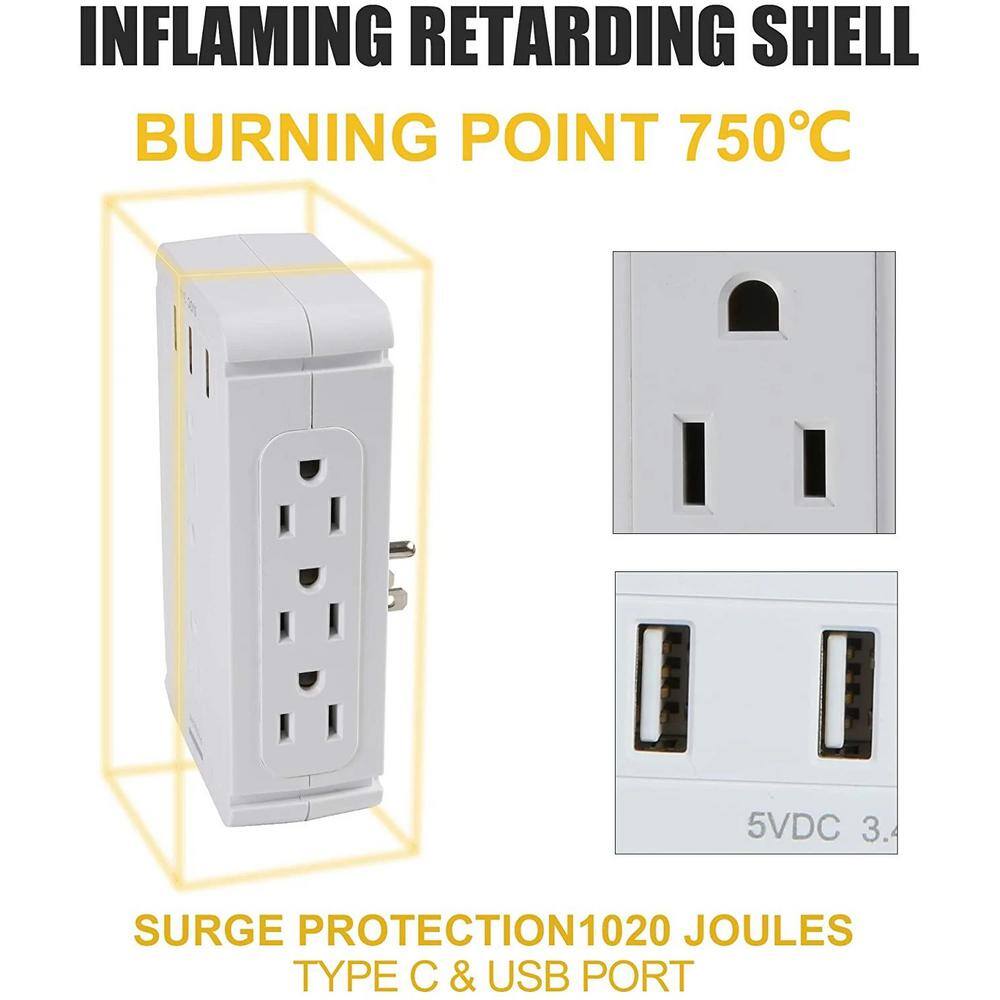 Tidoin 3.4 Amp Surge Protector Wall Plug with 3 USB Ports and 8 AC Outlets (2-Pack) BSS-YDW1-7780