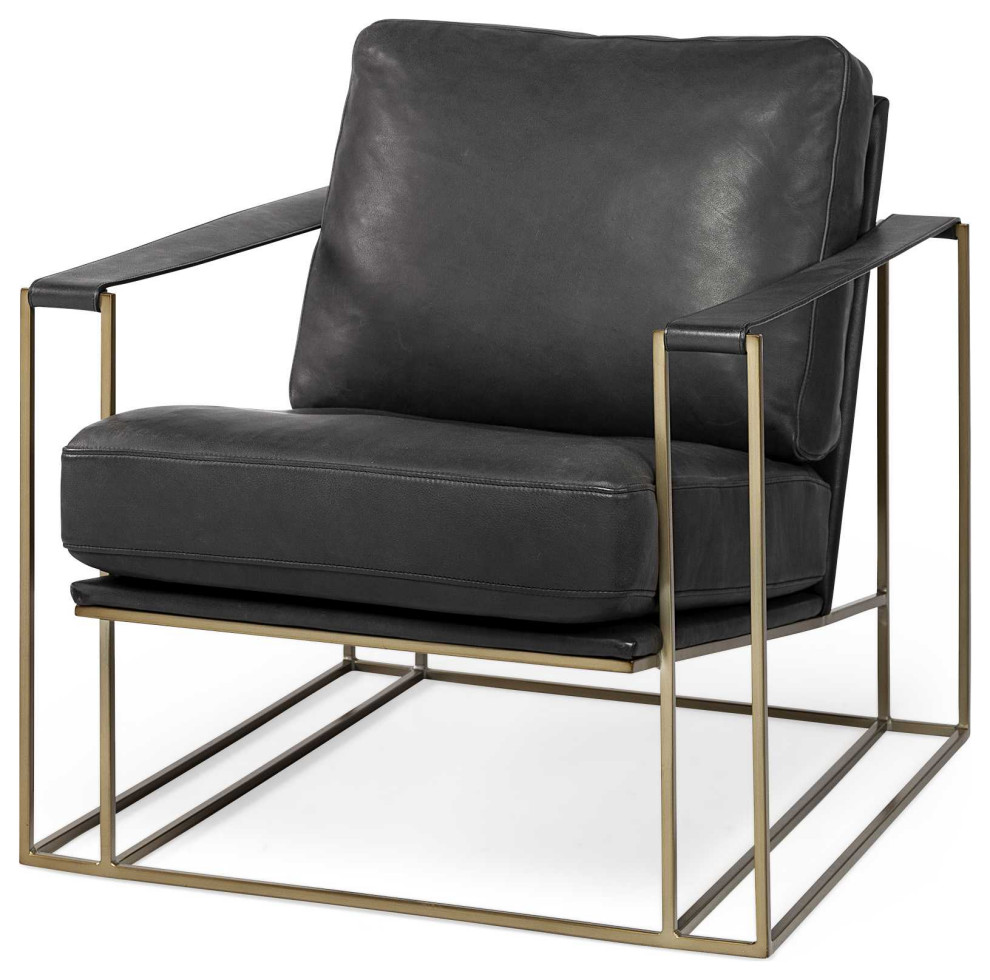 HomeRoots Black Leather Wrap Gold Accent Chair With Metal Frame   Contemporary   Armchairs And Accent Chairs   by VirVentures  Houzz