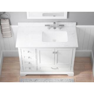 Home Decorators Collection Bluestern 42 in. W x 20 in. D x 34.5 in. H Bath Vanity in White with Lightly Veined Engineered Stone Top HDTD42VW