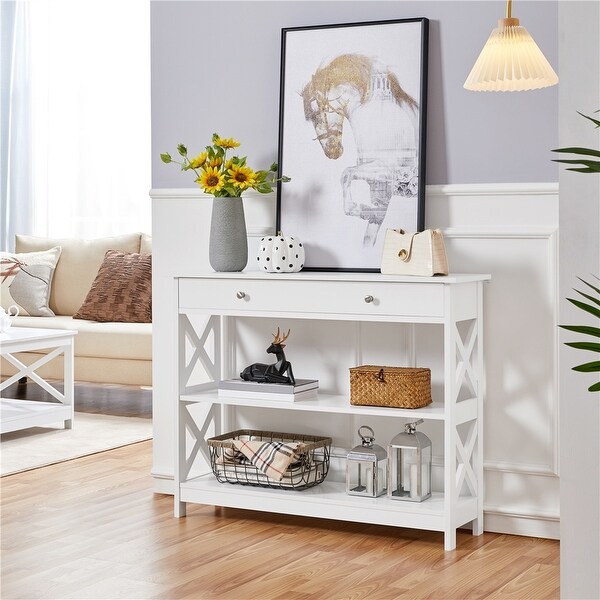 Yaheetech X Design Console Table with 1 Drawer and 2 Open Shelves