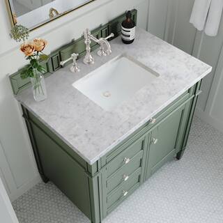 James Martin Vanities Brittany 36.0 in. W x 23.5 in. D x 33.8 in. H Bathroom Vanity in Smokey Celadon with Carrara Marble Marble Top 650-V36-SC-3CAR