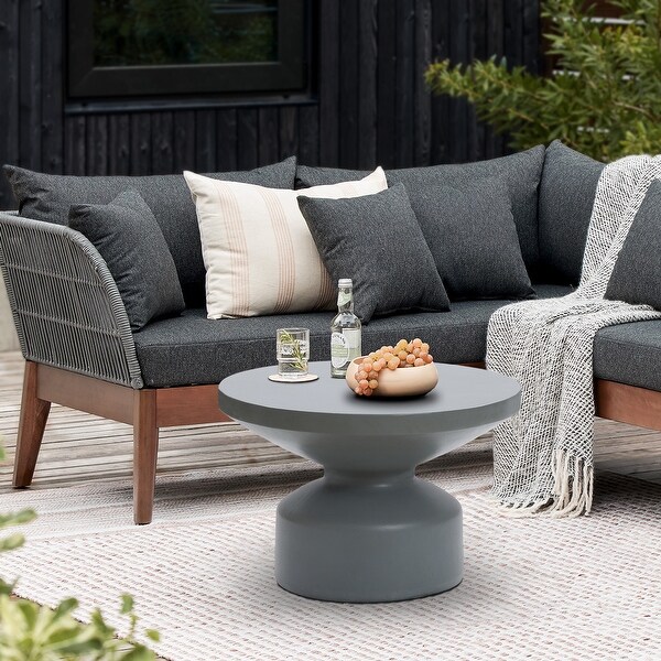 Grey MgO Round Coffee Table，Indoors and Outdoors