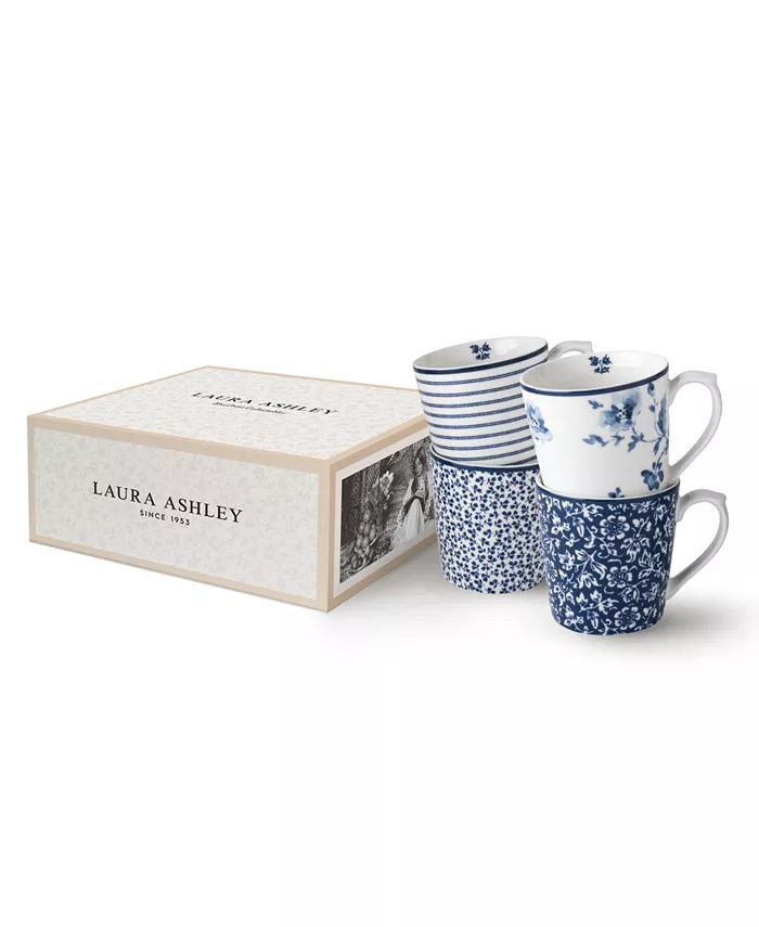 Laura Ashley Blueprint Collectables 17 Oz Mixed Designs Mugs in Gift Box Set of 4