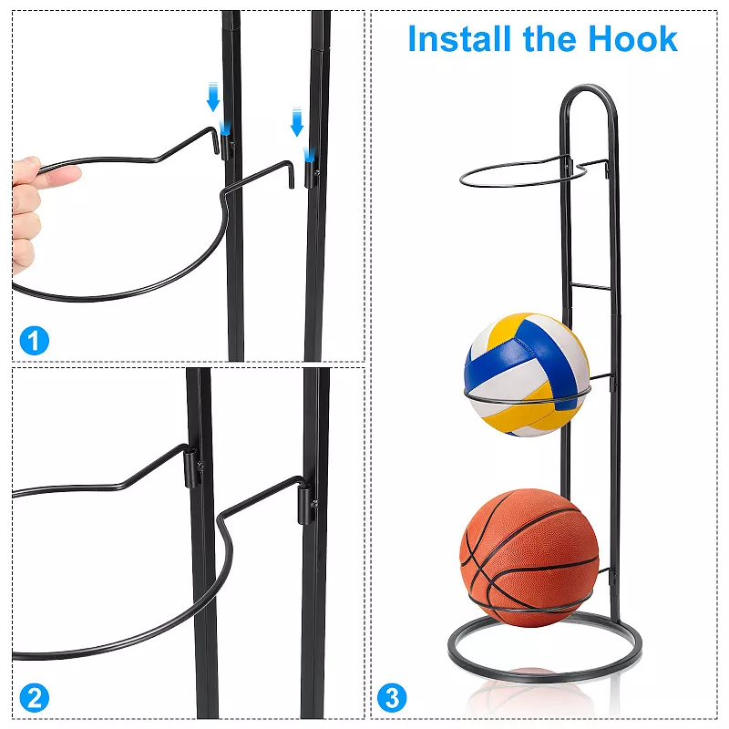 Ball Storage Rack Basketball Holder 3 Tier Removable Vertical Display Stand