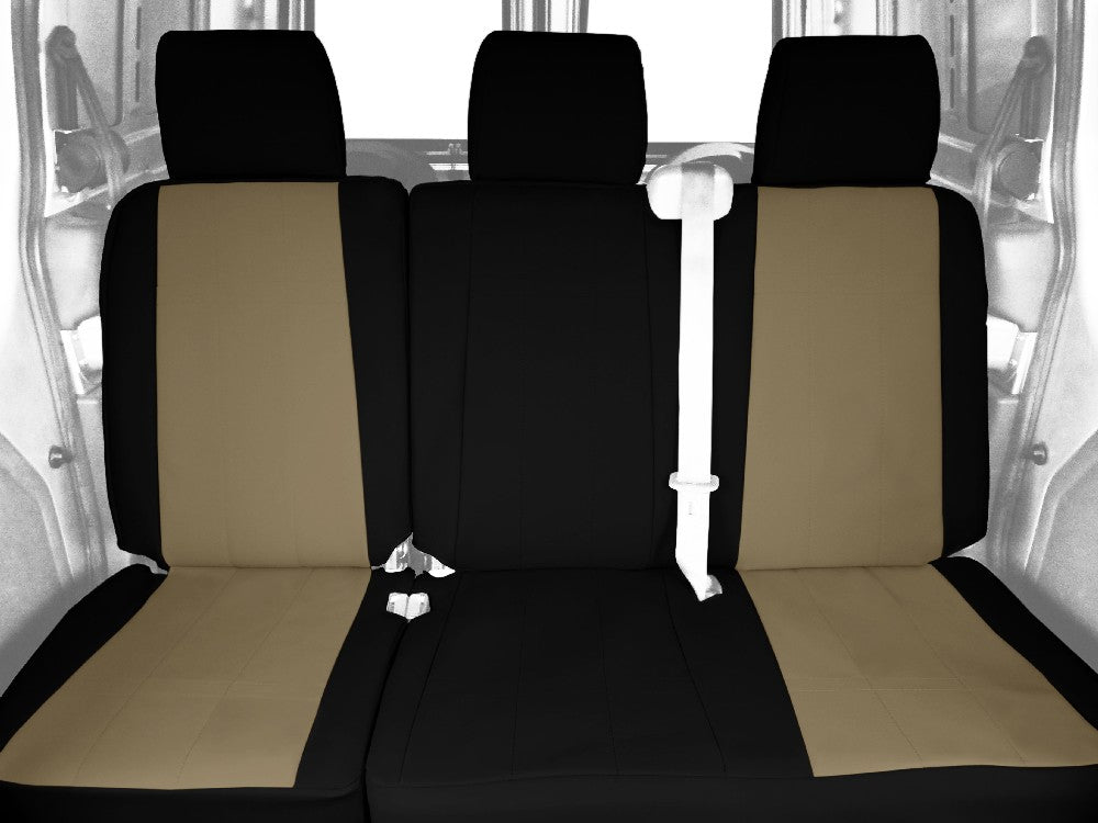 CalTrend Rear 60/40 Split Bench DuraPlus Seat Covers for 2015-2018 Ford F-150 - FD479-06DD Beige Insert with Black Trim