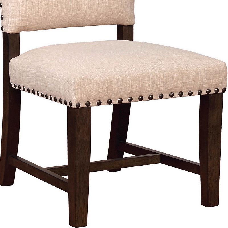 Nailhead Trim Fabric Side Chair with High Back， Set of 2， Beige