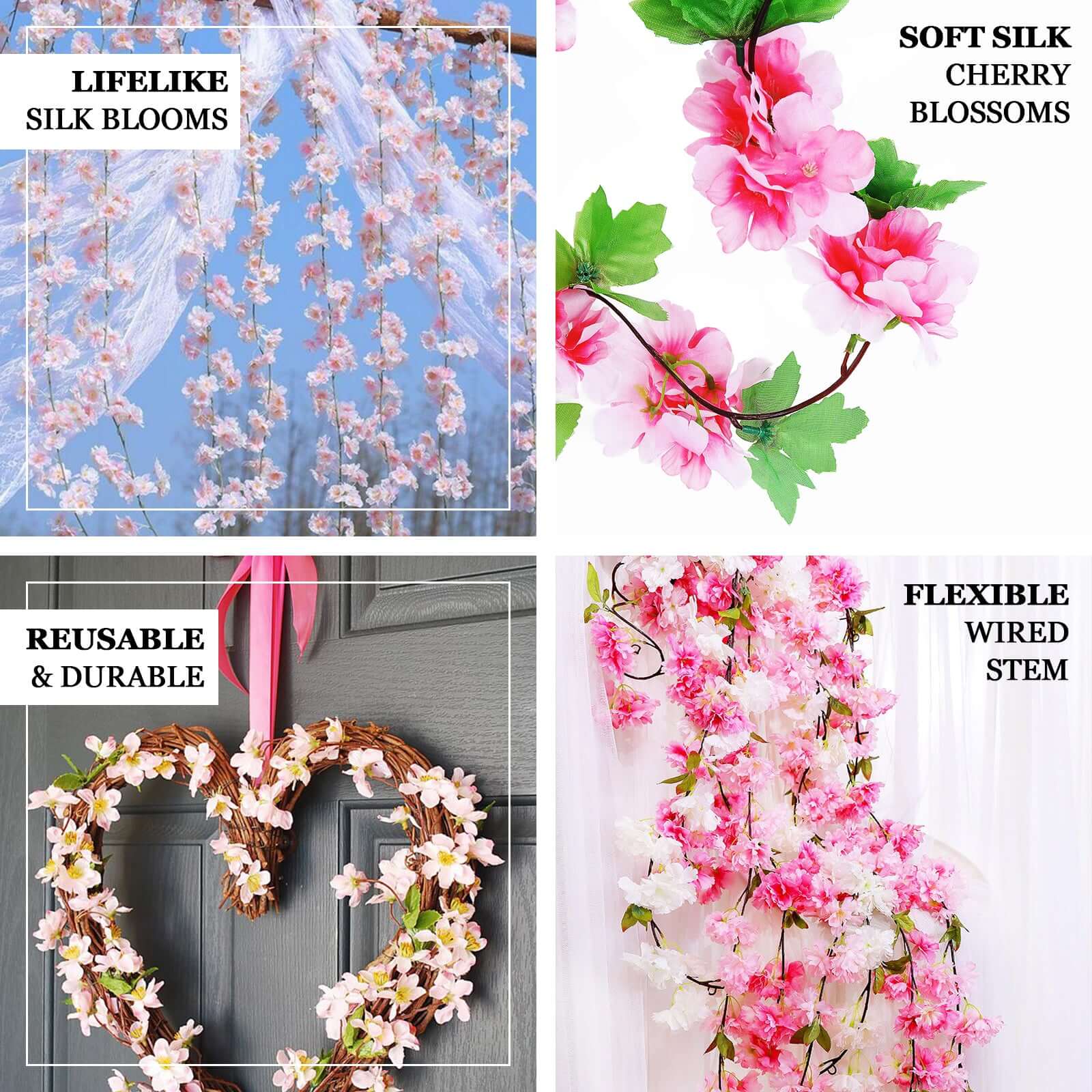 2 Pack Blush Artificial Cherry Blossom Flower Garland 7ft