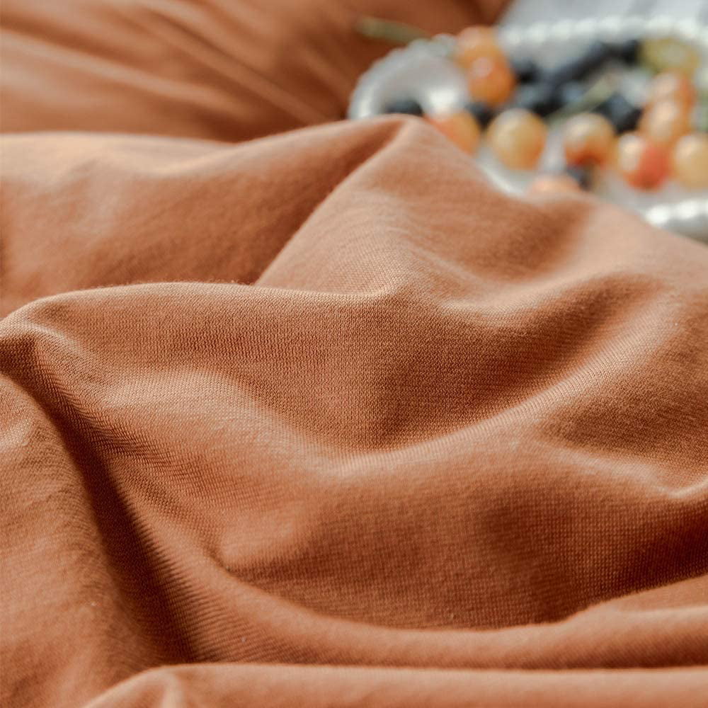 MKXI Caramel Pumpkin Duvet Cover Twin Size，Solid Brown Bedding Set，Soft Jersey Cotton Simple Bedroom Collection，Solid Color Adults Bedding