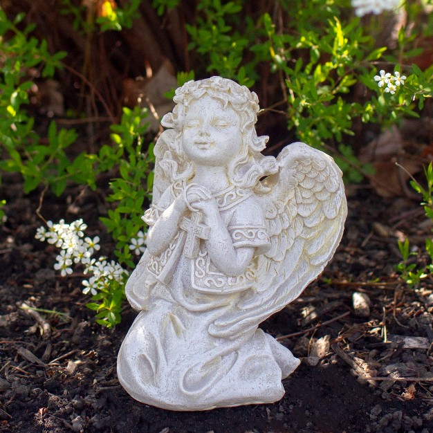 Praying Angel With Cross Outdoor Garden Statue