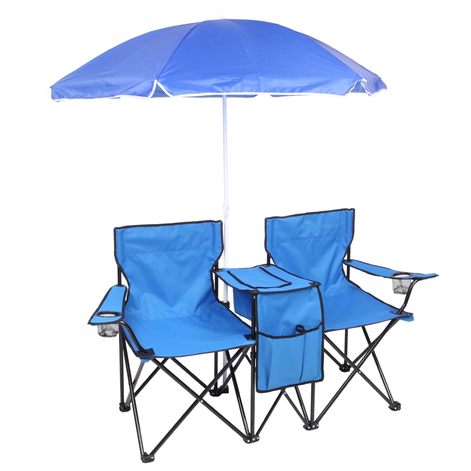 Outdoor Picnic Chairs， Folding Camping Chair with Cup Holder and Storage Pocket Carry Bag， Blue