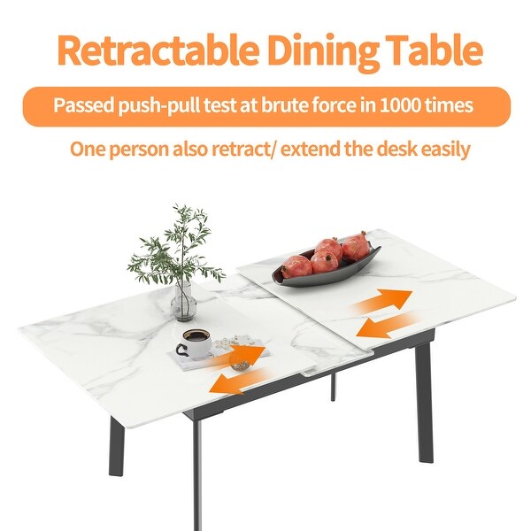 Large Extendable Kitchen Slate Dining Table Rectangular and Metal Legs