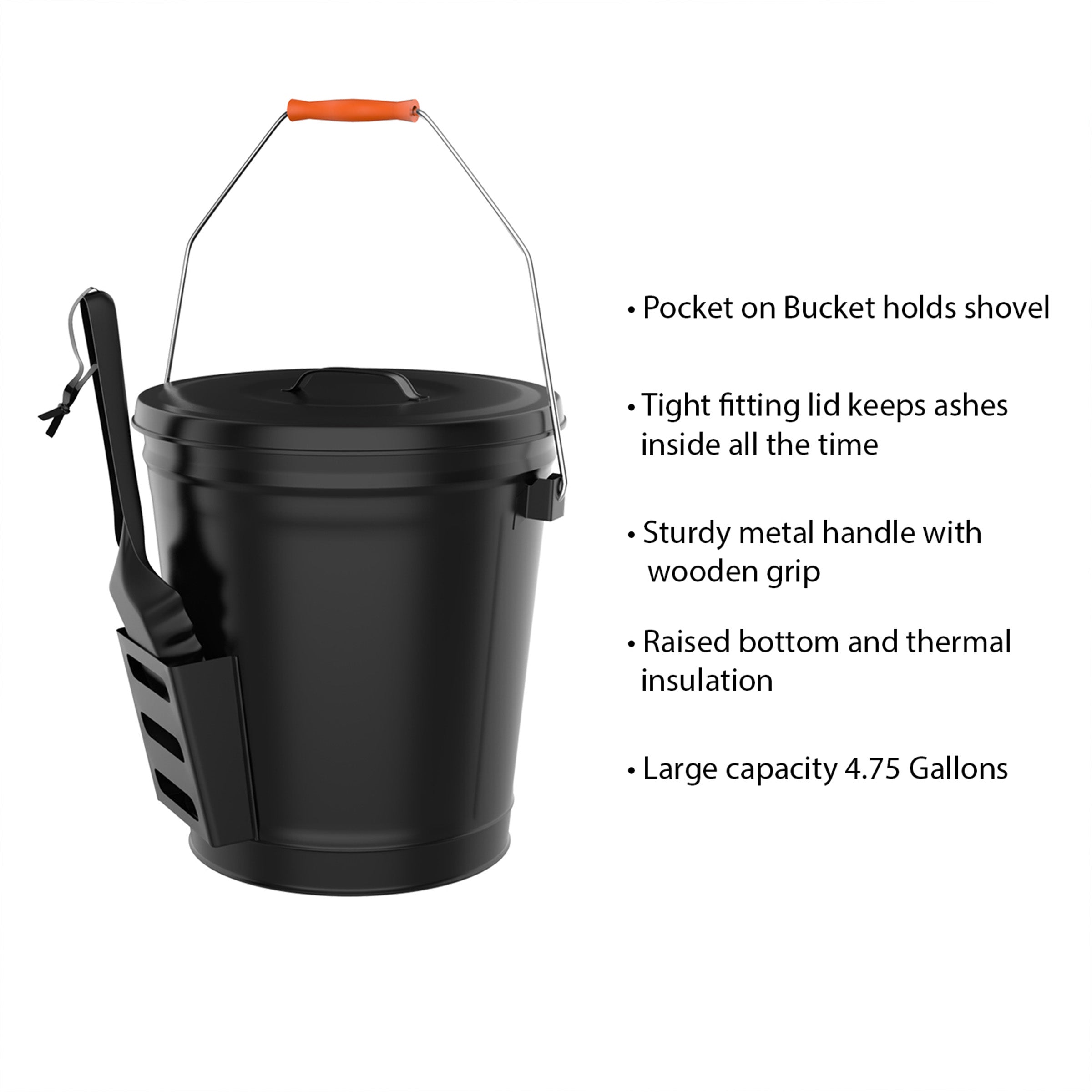 Pure Garden Ash Bucket， Steel， Secure Lid， Black