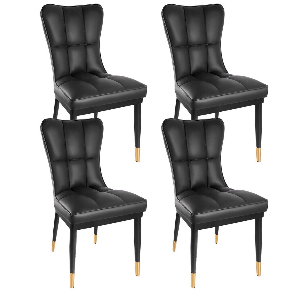 Modern Faux Leather Dining Chairs Upholstered Checked Pattern Set of 4