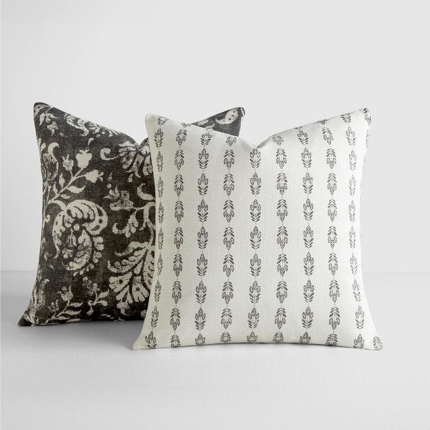 2 pack Cotton Slub Charcoal Distressed Floral Throw Pillows And Pillow Inserts Set Becky Cameron Distressed Floral Charcoal