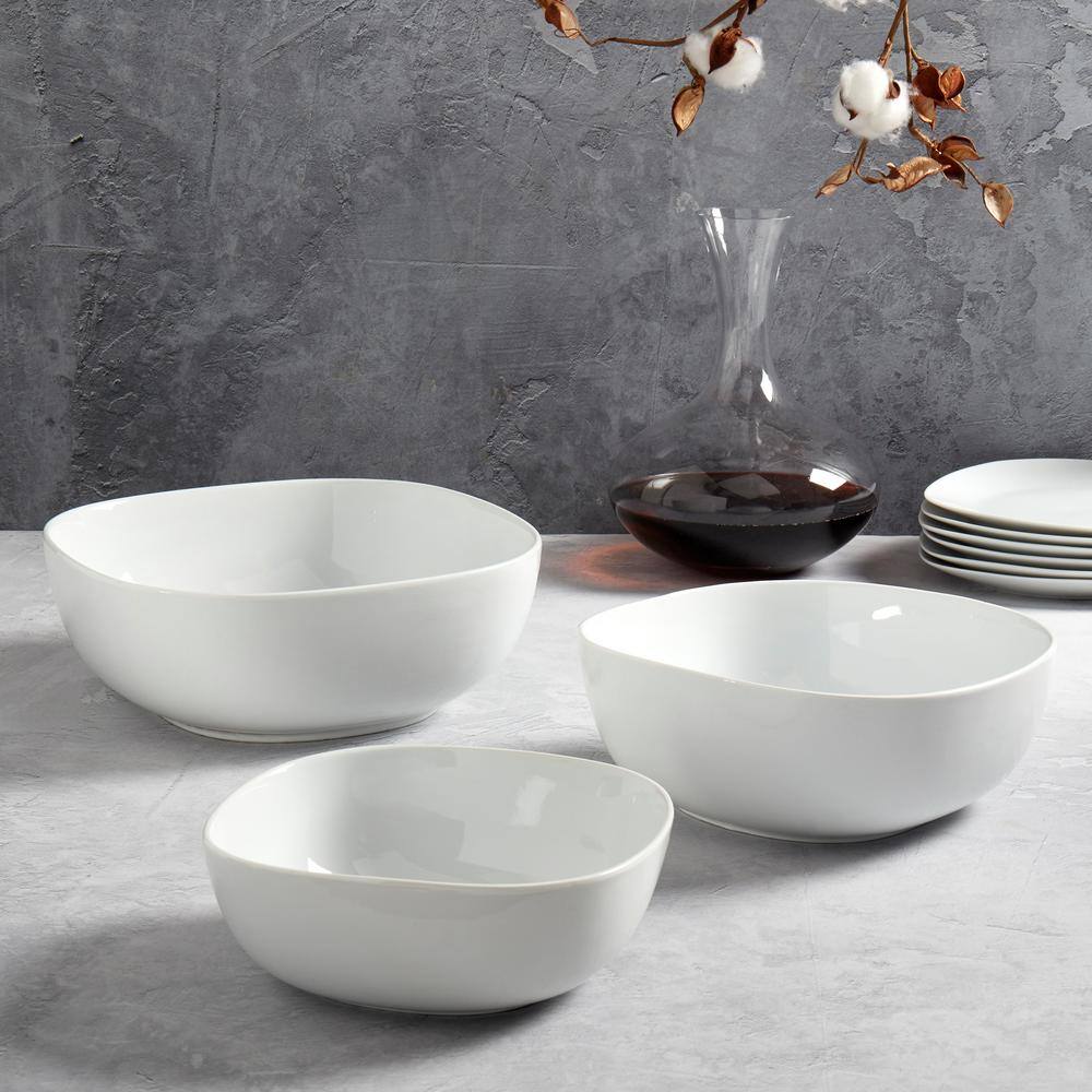 Multi-sized Square Nesting White Porcelain Serving Bowls - Set of 3 TTU-Q1237-EC