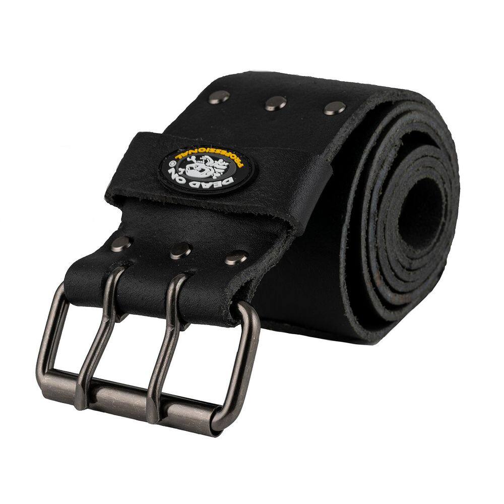 DEAD ON TOOLS 3 in. Wide Oil Tan Tool Belt in Black Saddle Leather with Double Tongue Roller Buckle HD222222