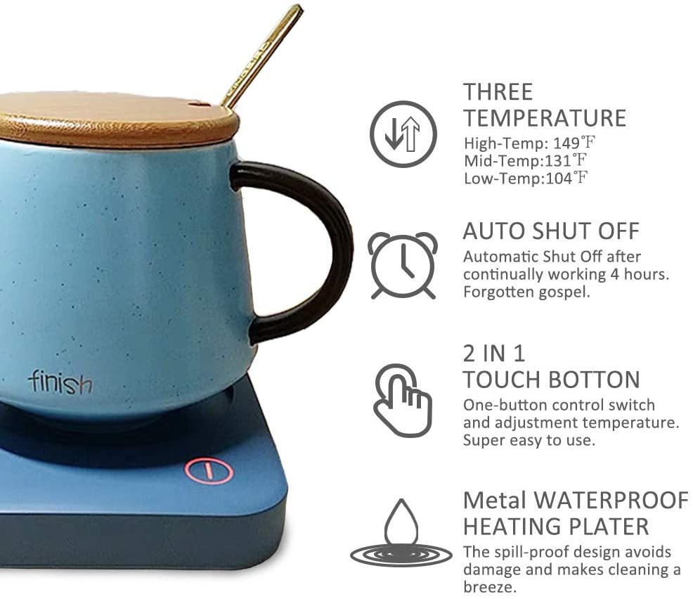 VOBAGA Coffee Mug Warmer， 4 Hours Auto Shut Off Cup Warmer for Office Home Desk Use with 3 Temperature Settings， Electric Beverage Warmer For Cocoa，Tea， Milk， Soup， Sky Blue (No cup)