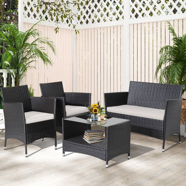 Tangkula 8pcs Outdoor Sofa Set Patio Rattan Wicker Conversation Set W Coffee Table