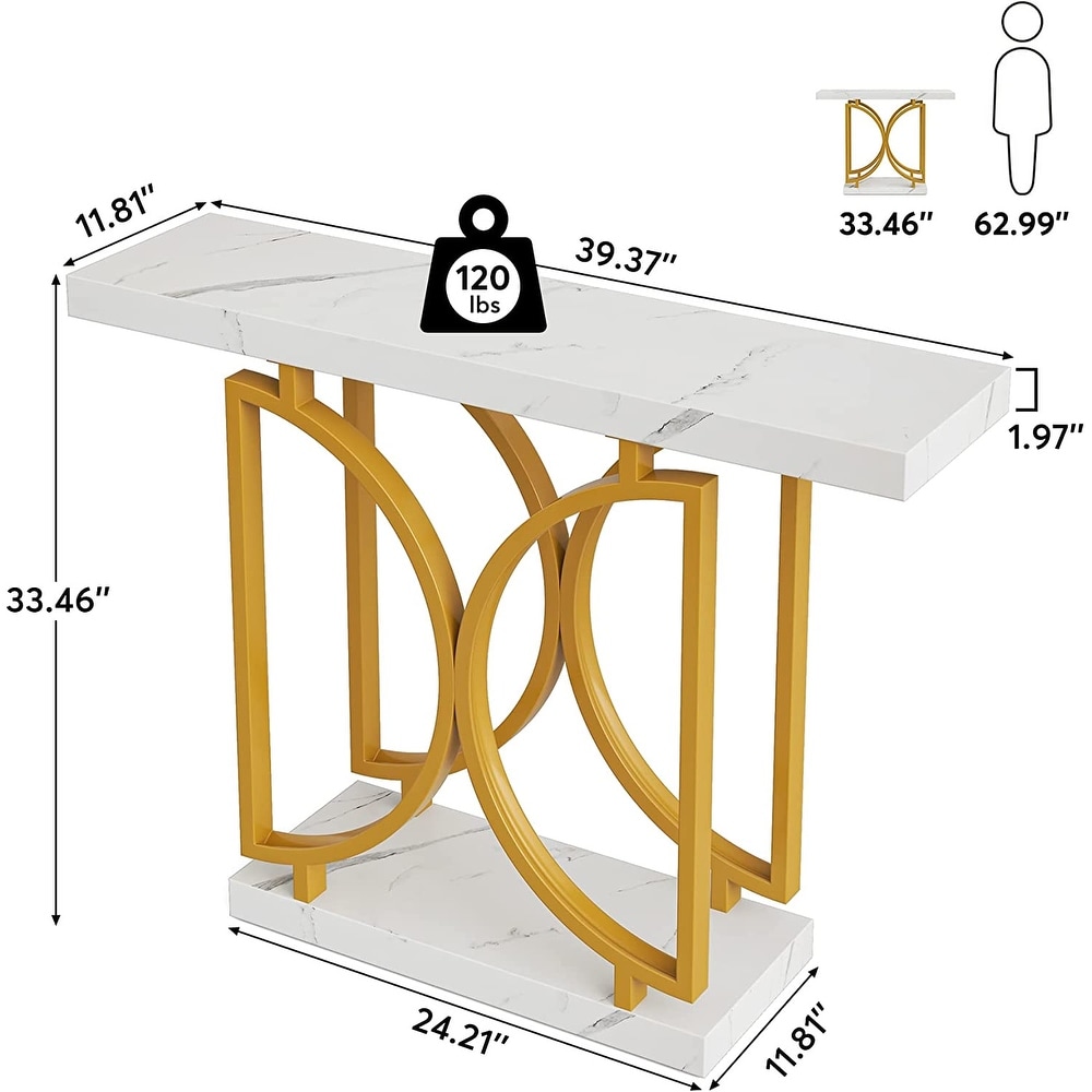 Gold Console Table  Faux Marble Entry Sofa Table for Hallway  Entryway