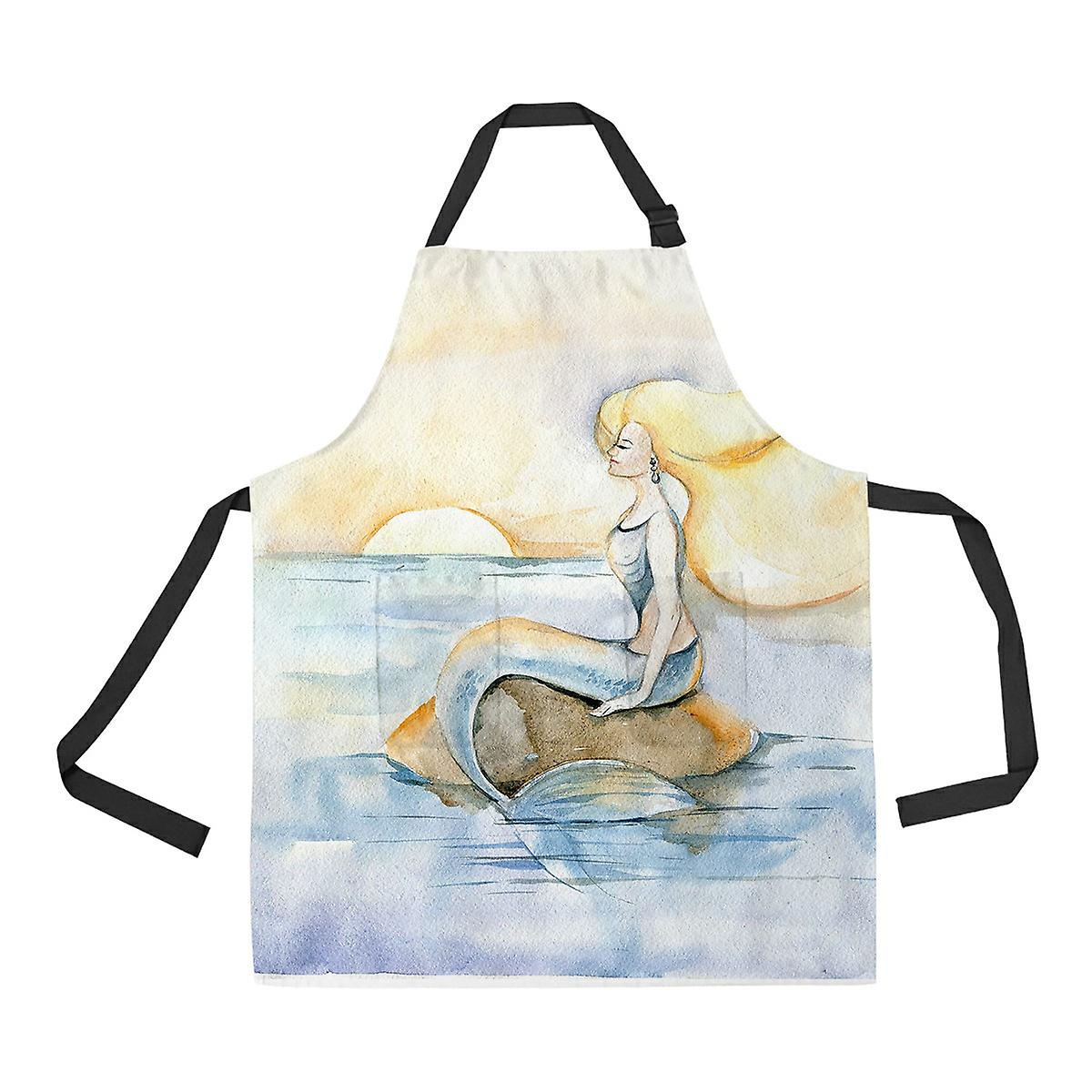 Mermaid Rock Sunset Sea Orange Blue Fabulous Story Apron Home Kitchen Apron With Pockets