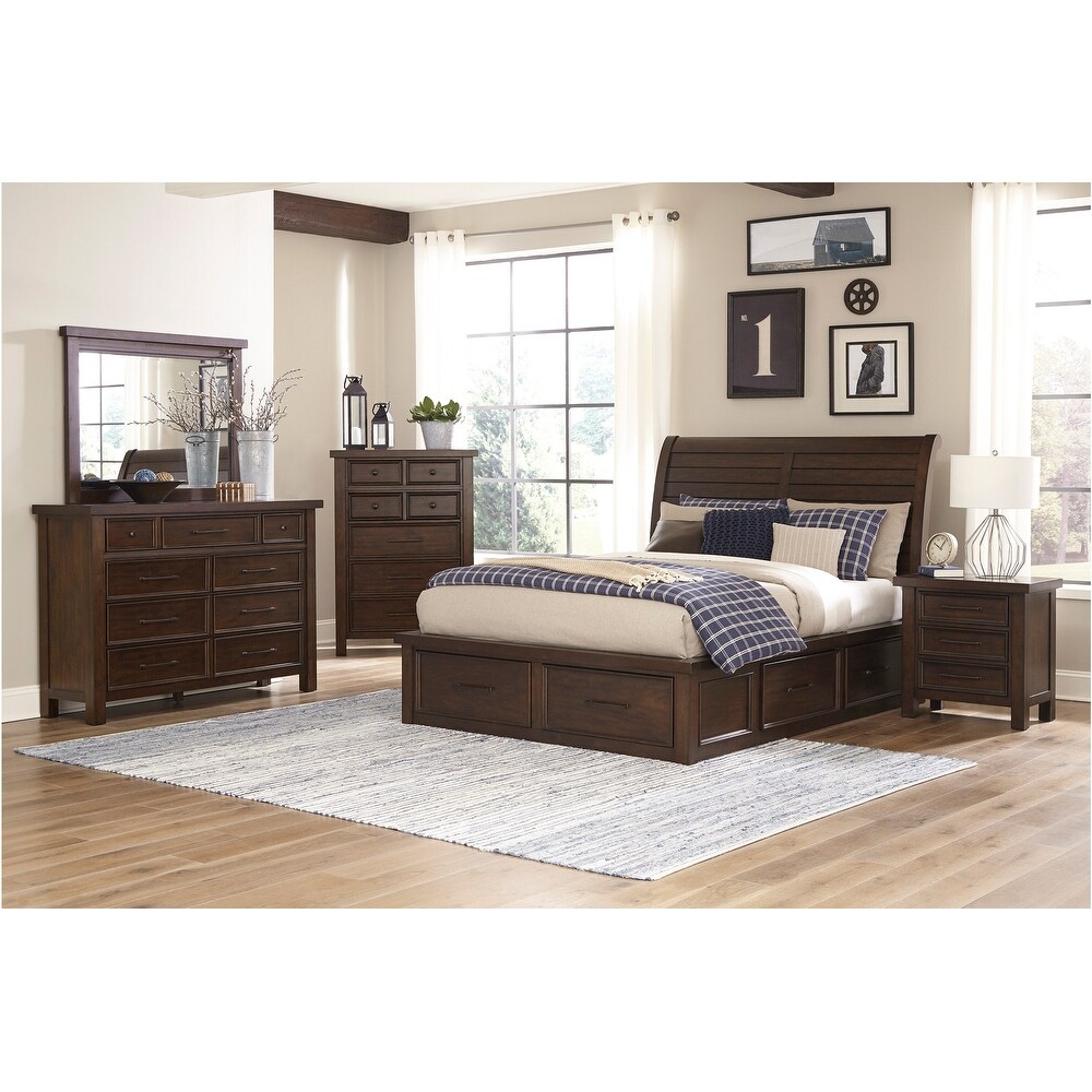 Salma 4 Piece Brown Modern Storage Sleigh Platform Bedroom Set