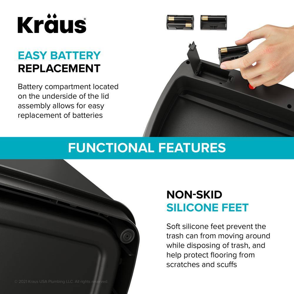 KRAUS Garbage Pro Rectangular 13 Gal. Touchless Motion Sensor Trash Can in Matte Black with Soft Shut Lid KTCS-10MB