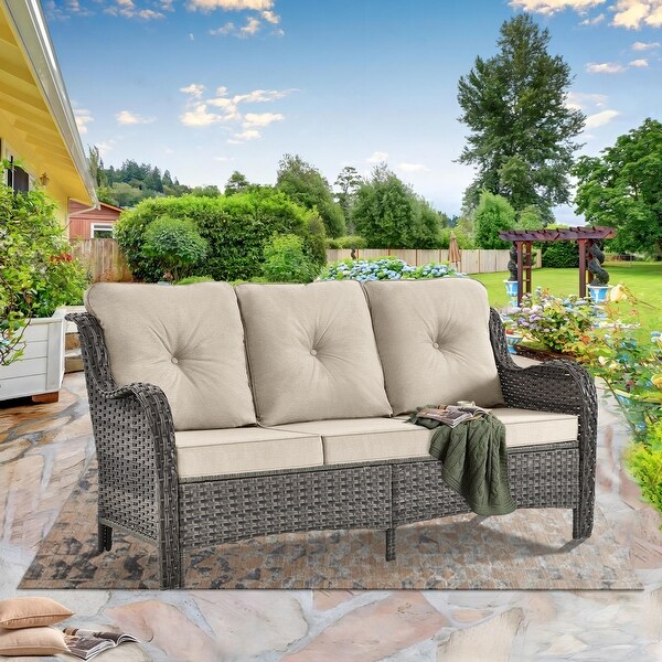 Wicker Patio Furniture Conversation Set with High Back Swivel Chairs and Storage Ottomans，Cushions Included🎃