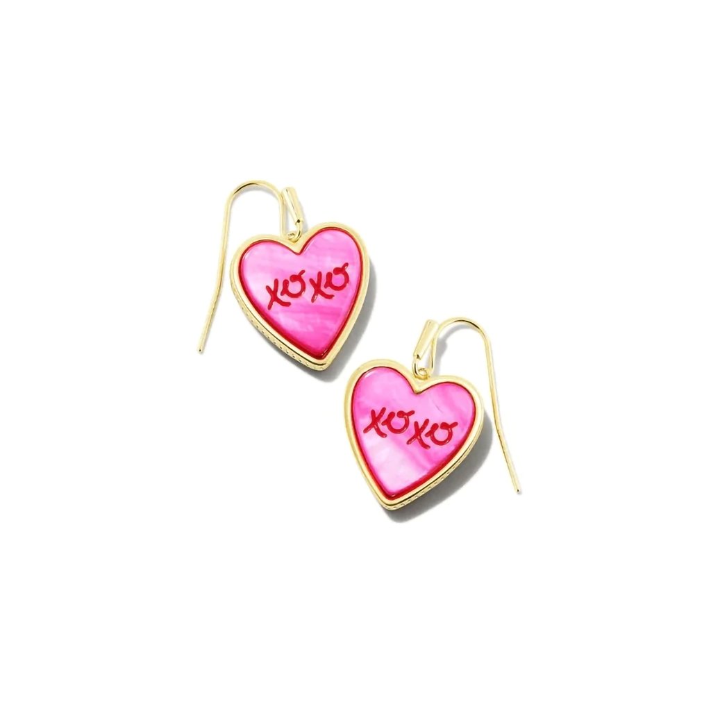 Kendra Scott  Xoxo Gold Drop Earrings In Hot Pink Mother-Of-Pearl