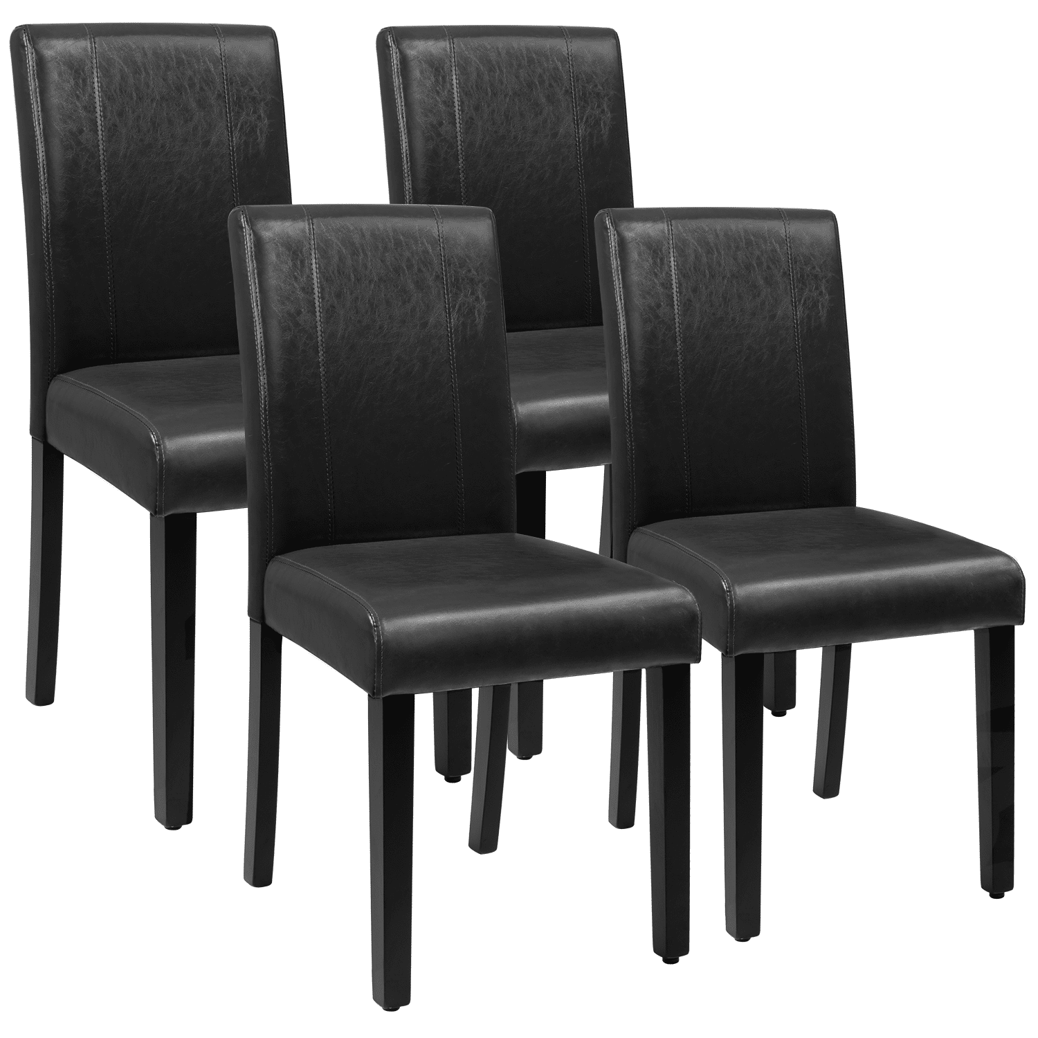 Lacoo Set of 4 Urban Style PU Leather Dining Chairs with Wood Legs， Black