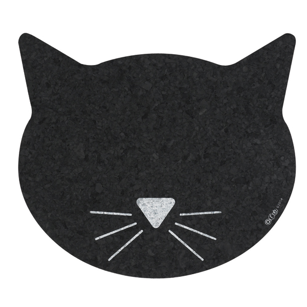 ORE Pet Black Cat Face Black Recycled Rubber Pet Placemat