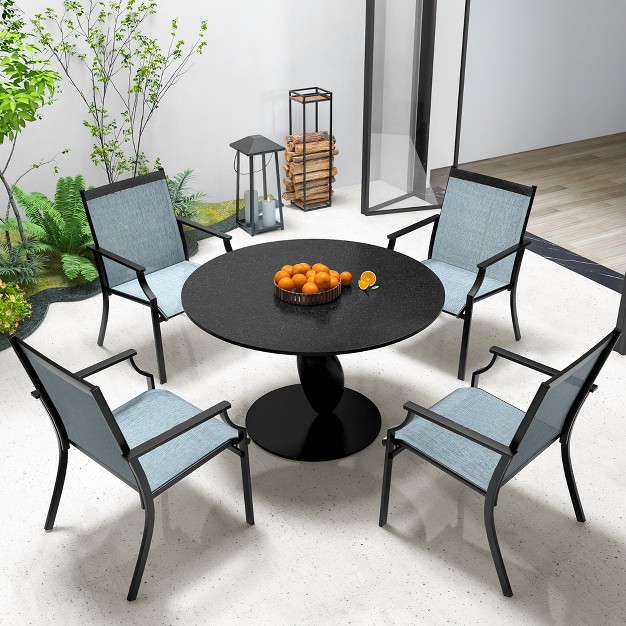 Tangkula Set Of 4 Patio Dining Chairs Outdoor Armchairs W Sturdy Metal Frame