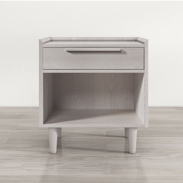 Modern Style Manufactured Wood 1 Drawer Nightstand Side Table with Wood Legs， Stone Gray