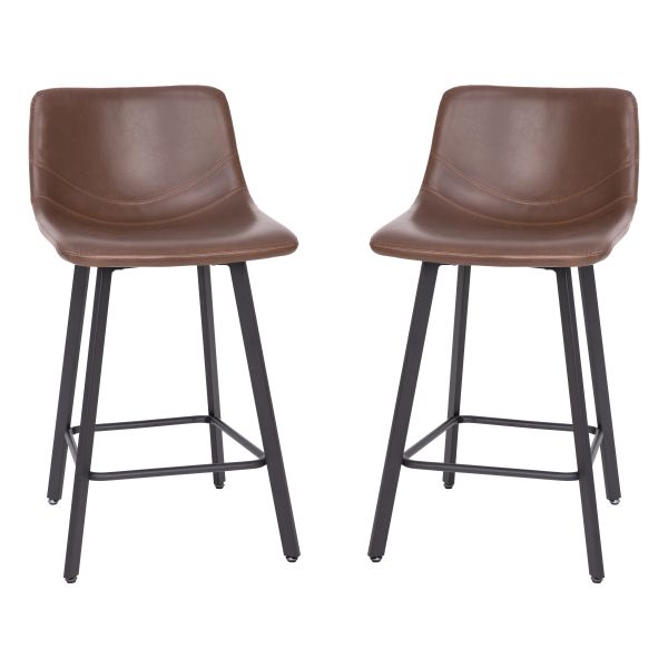 Caleb Modern Armless 24 Inch Counter Height Stools Commercial Grade w/Footrests in Chocolate Brown LeatherSoft and Black Matte Metal Frames， Set of 2