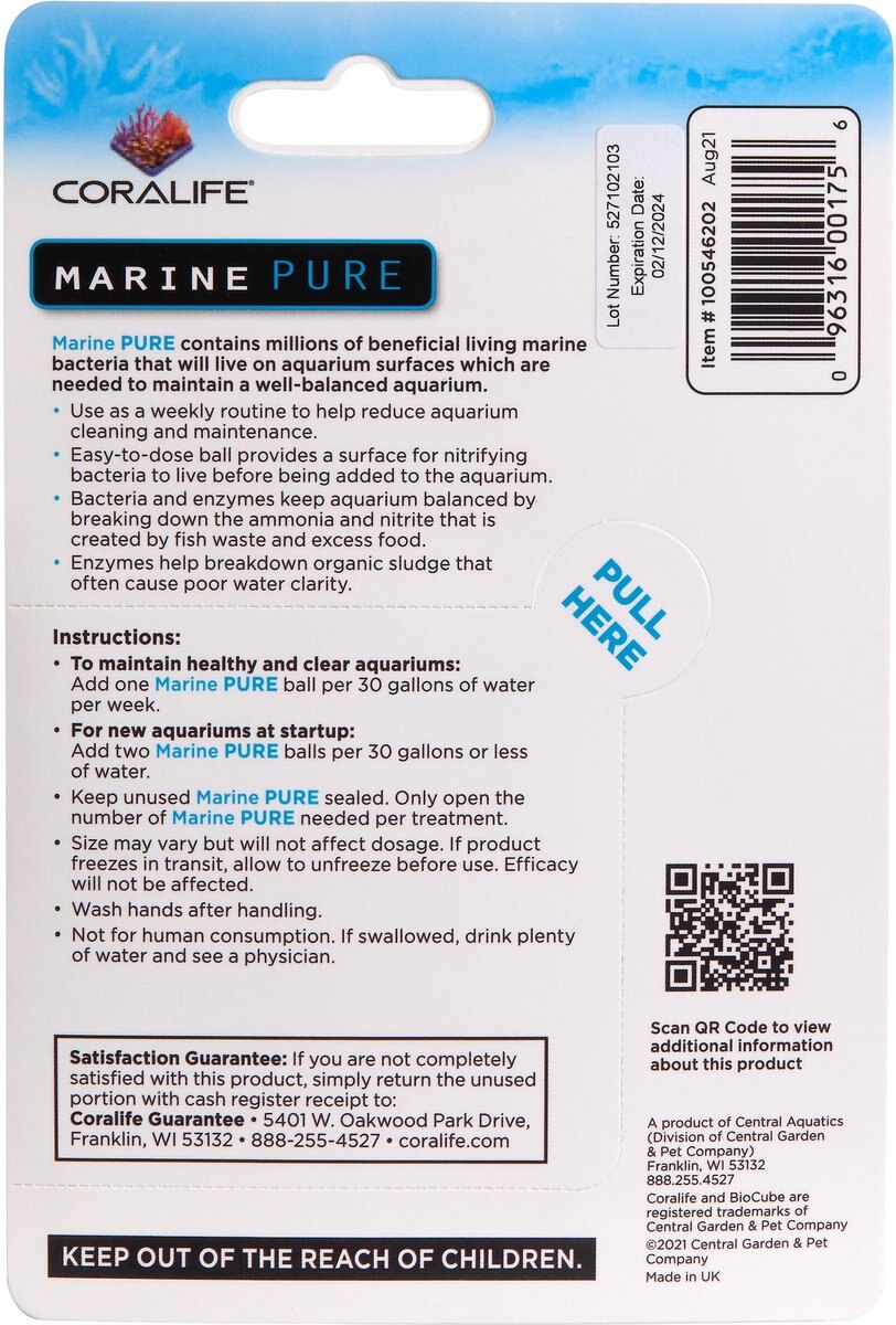 Coralife Marine PURE Water Care Bacteria Supplement， 4 pack