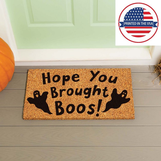 Evergreen 16 X 28 Inches Hope You Brought Boos Welcome Door Mat Non slip Rubber Backing Dirt Catching Natural Coir Indoor And Outdoor Home Decor