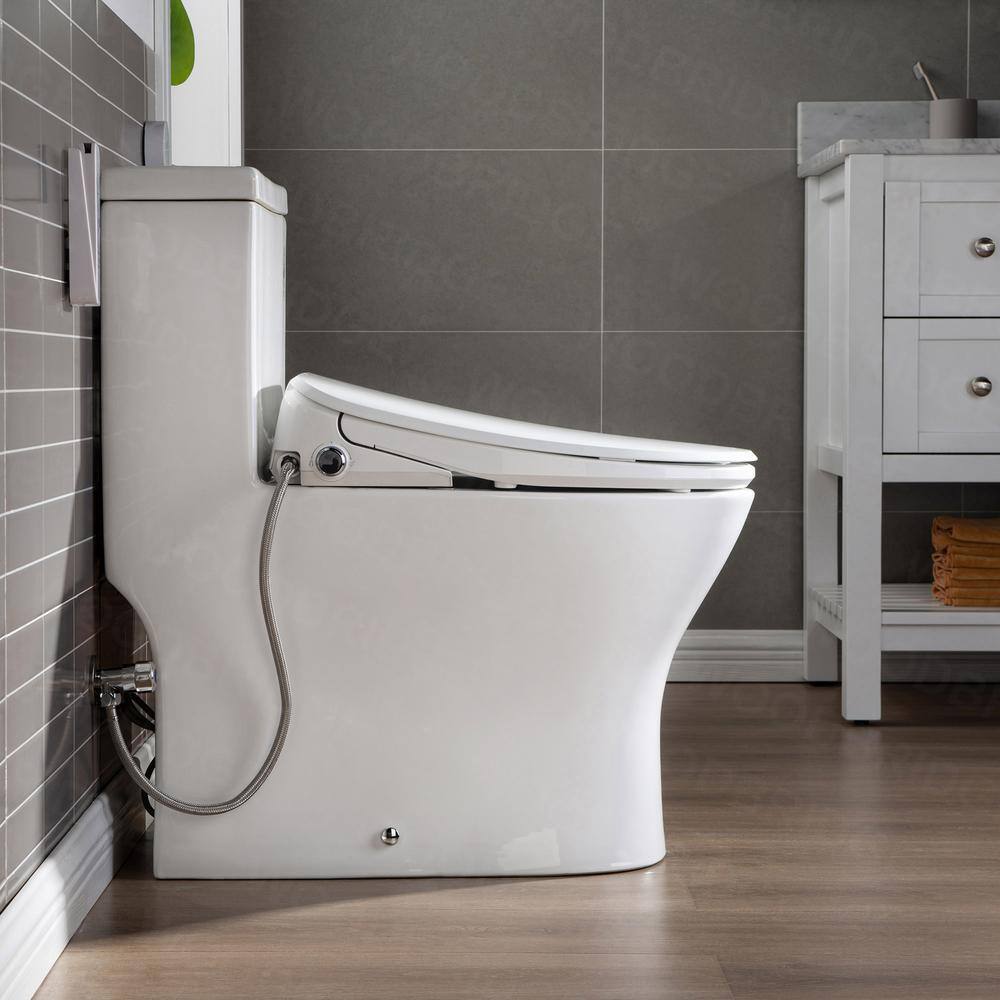 WOODBRIDGE Journey 1-Piece 1.1GPF1.6 GPF Dual Flush Elongated Toilet with Advance Smart Bidet Toilet in White HT0044