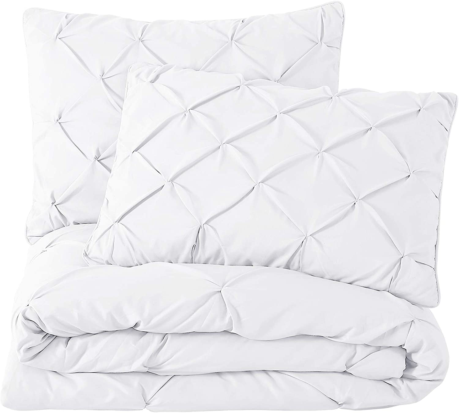 Chezmoi Collection Berlin 3-Piece Pinch Pleated Pintuck Comforter Set， Queen， White