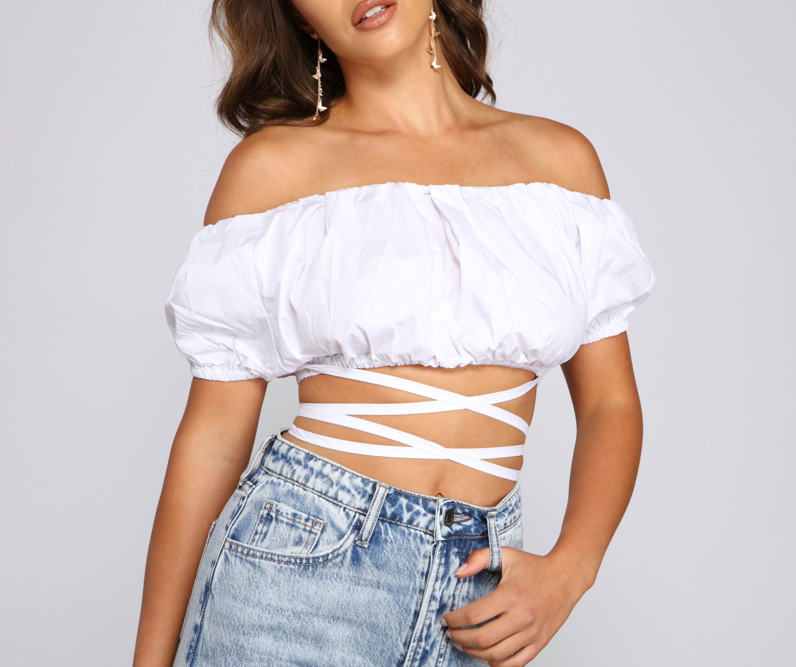 Casual Celebration Puff Sleeve Crop Top