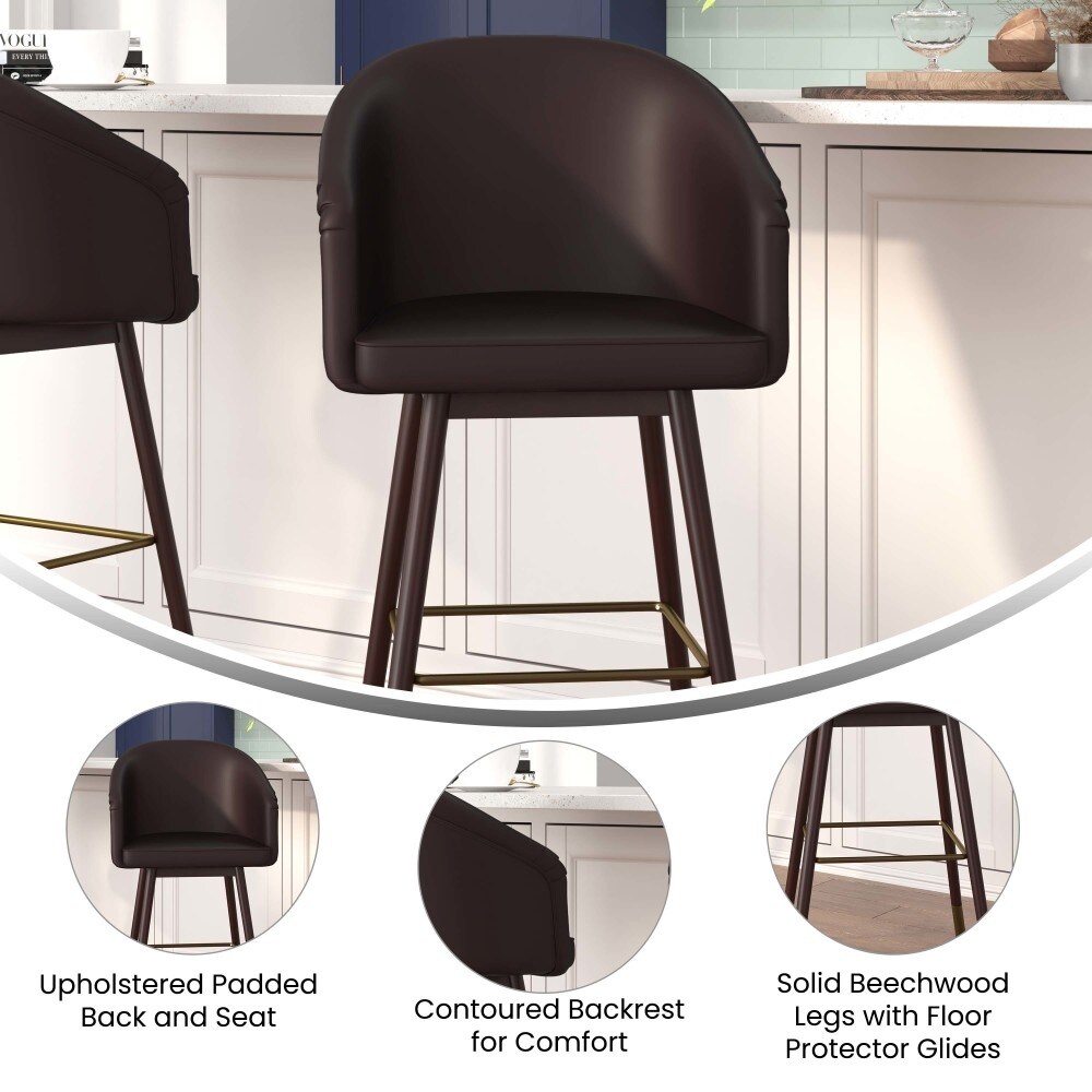 Upholstered Bar Stool with Wooden Legs