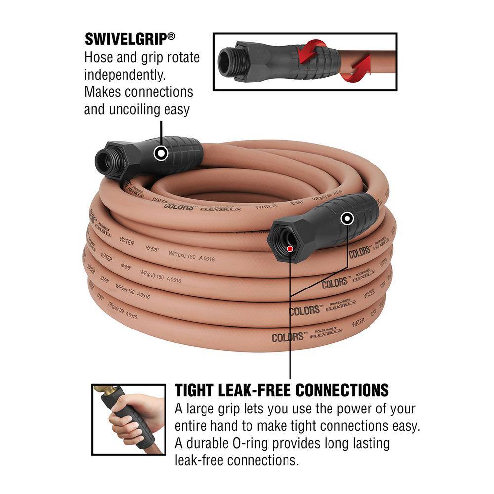 Flexzilla 58 in. x 50 ft. 34-11.5 GHT Fittings Colors Garden Hose with SwivelGrip Connections in Red Clay HFZC550TCS