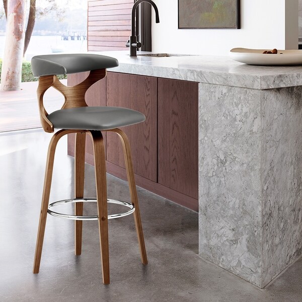 Zenia Modern Faux Leather and Wood Swivel Bar/Counter Stool