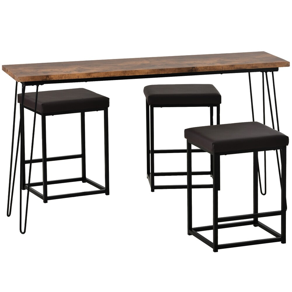 3 PU Stools Bar Kitchen Table Set Console Table