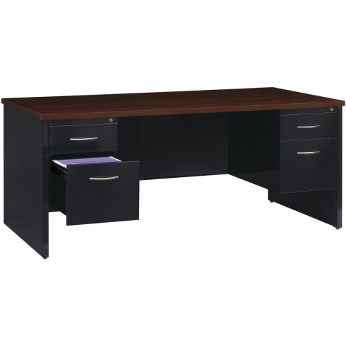 Lorell Walnut Laminate Commercial Steel Desk Series Pedestal Desk - 2-Drawer (79139)