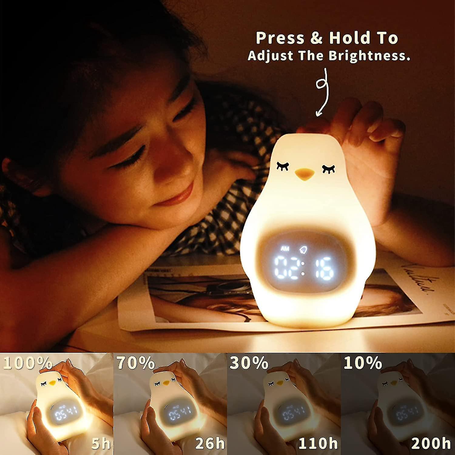 Penguins Night Light， Cute Kids Alarm Clock， Silicone Portable Nursery Lamp For Girls Boys Toddler Gifts