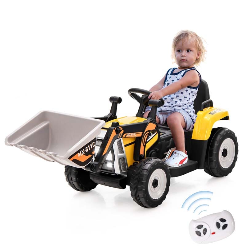 12V Kids Ride On Excavator Digger with Digging Bucket, Battery Powered Electric Tractor RC Construction Vehicle