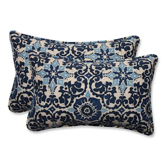 Pillow Perfect Woodblock Prism Blue Rectangular Throw Pillow， Set of 2