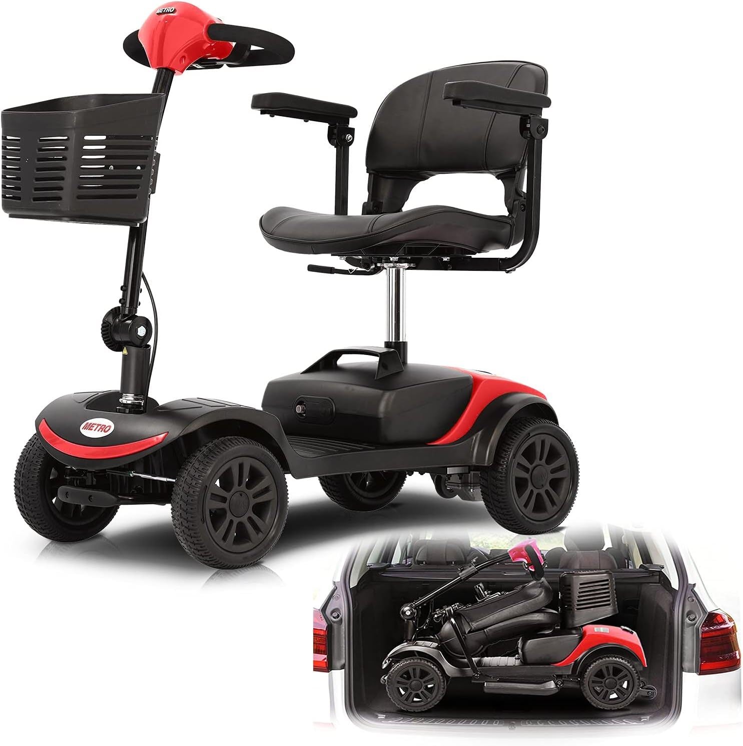 4-Wheel Electric Mobility Scooter for Adults, Portable Folding Scooter Wheelchair with Charger Basket