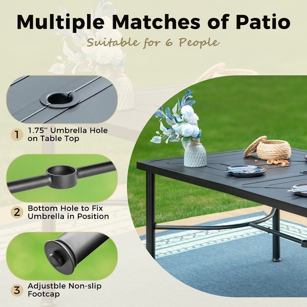 7Piece Patio Dining Sets ，6 Textilene Fabirc Chairs and 1 Metal Table with 2.1'' Umbrella Hole