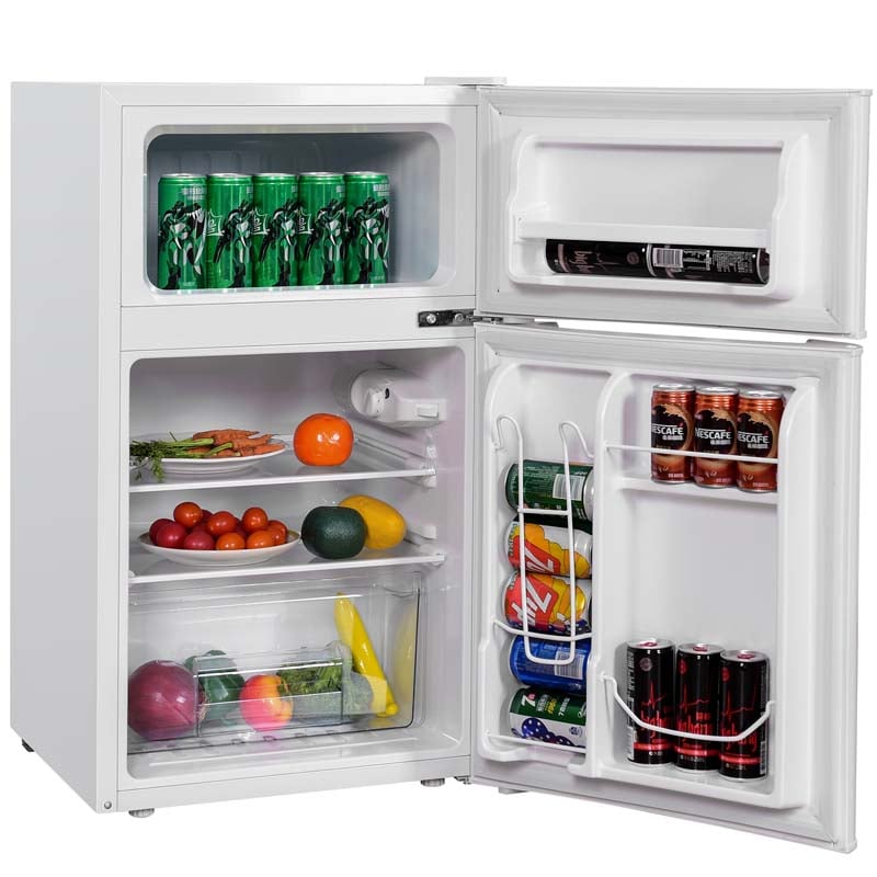 3.2 Cu.Ft 2-Door Compact Refrigerator Mini Freezer Cooler Fridge with Reversible Stainless Steel Door