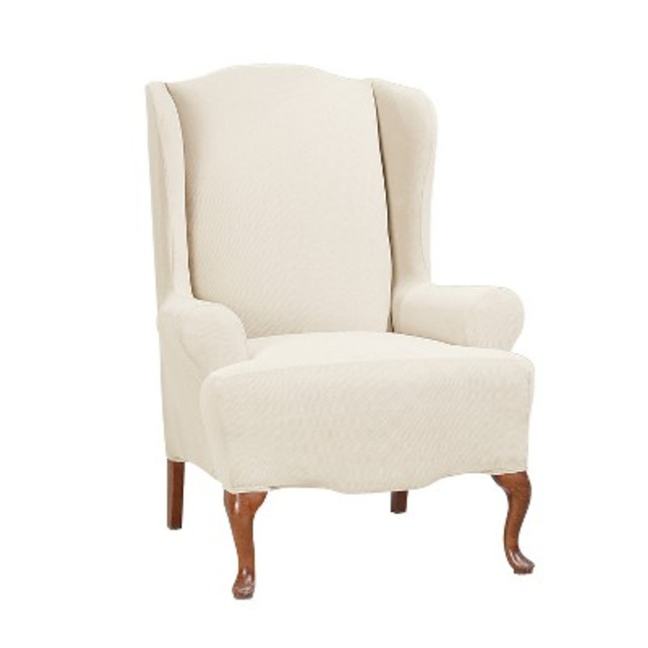 Stretch Knit Wing Chair Slipcover Ivory - Sure Fit